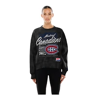 Sweat-shirt court à manches dolman et imprimé minéral des Canadiens de Montréal New Era pour femme, noir