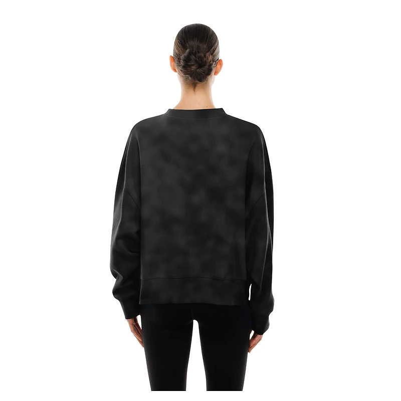 Women's New Era Black Montreal Canadiens Boxy Mineral Wash Dolman Sleeve Cropped Sweatshirt