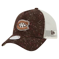 Casquette trucker ajustable New Era 9FORTY marron foncé pour femme, motif A-Frame, des Canadiens de Montréal