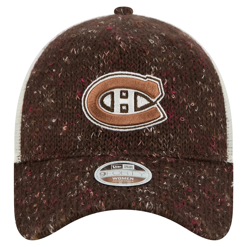 Women's New Era Dark Brown Montreal Canadiens 9FORTY A-Frame Knit Trucker Adjustable Hat