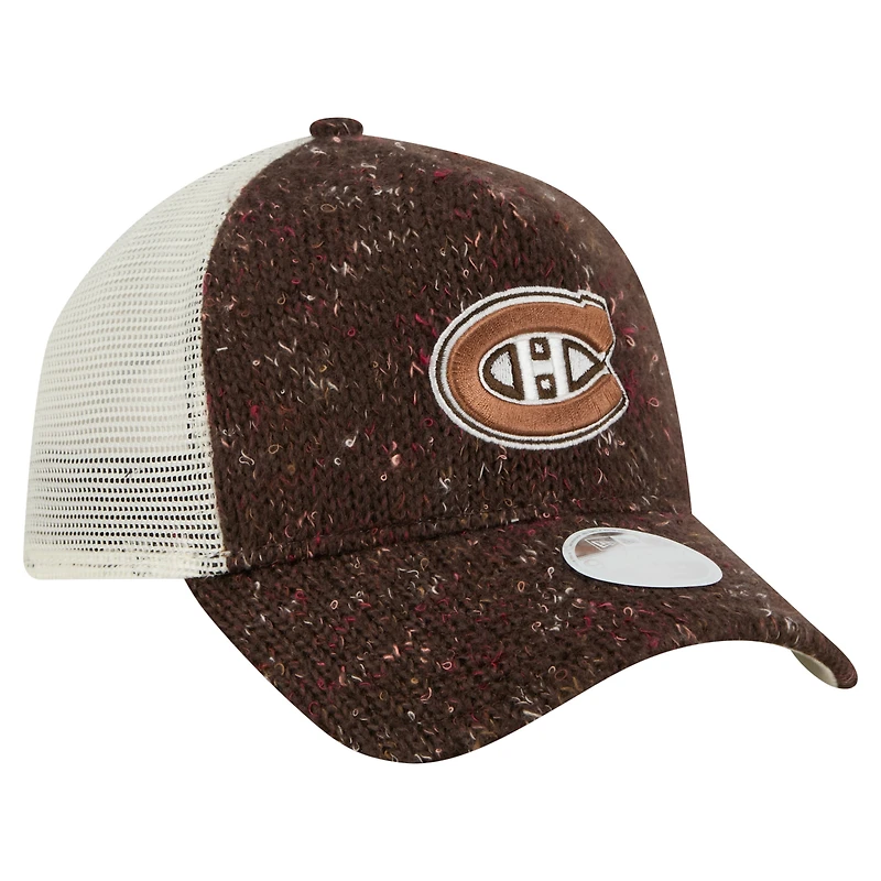 Casquette trucker ajustable New Era 9FORTY marron foncé pour femme, motif A-Frame, des Canadiens de Montréal