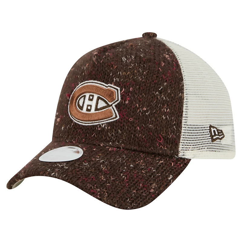 Women's New Era Dark Brown Montreal Canadiens 9FORTY A-Frame Knit Trucker Adjustable Hat