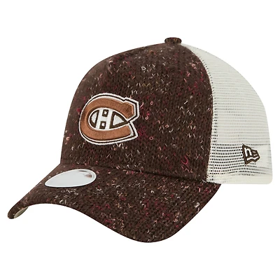 Women's New Era  Dark Brown Montreal Canadiens 9FORTY A-Frame Knit Trucker Adjustable Hat