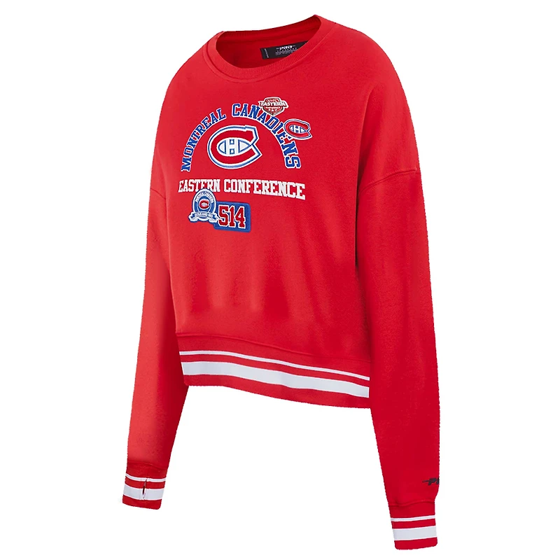 Women's Pro Standard Red Montreal Canadiens Area Code Cropped Pullover Sweatshirt