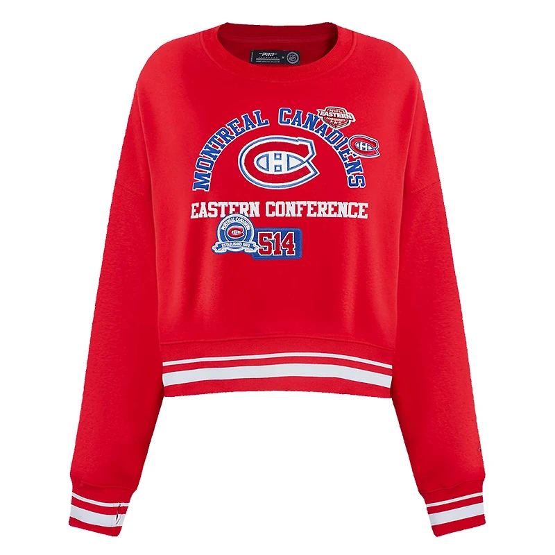 Women's Pro Standard Red Montreal Canadiens Area Code Cropped Pullover Sweatshirt