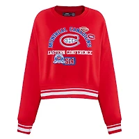 Women's Pro Standard  Red Montreal Canadiens Area Code Cropped Pullover Sweatshirt