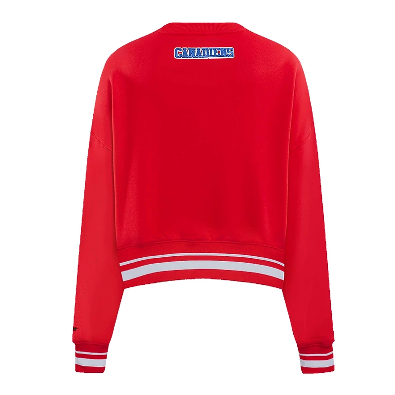 Women's Pro Standard Red Montreal Canadiens Area Code Cropped Pullover Sweatshirt