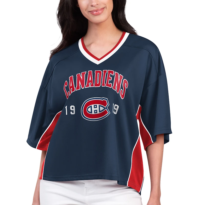 Women's Starter Blue Montreal Canadiens Power Play Raglan V-Neck T-Shirt