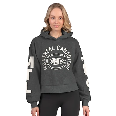 Sweat à capuche court en molleton gris pour femme des Canadiens de Montréal