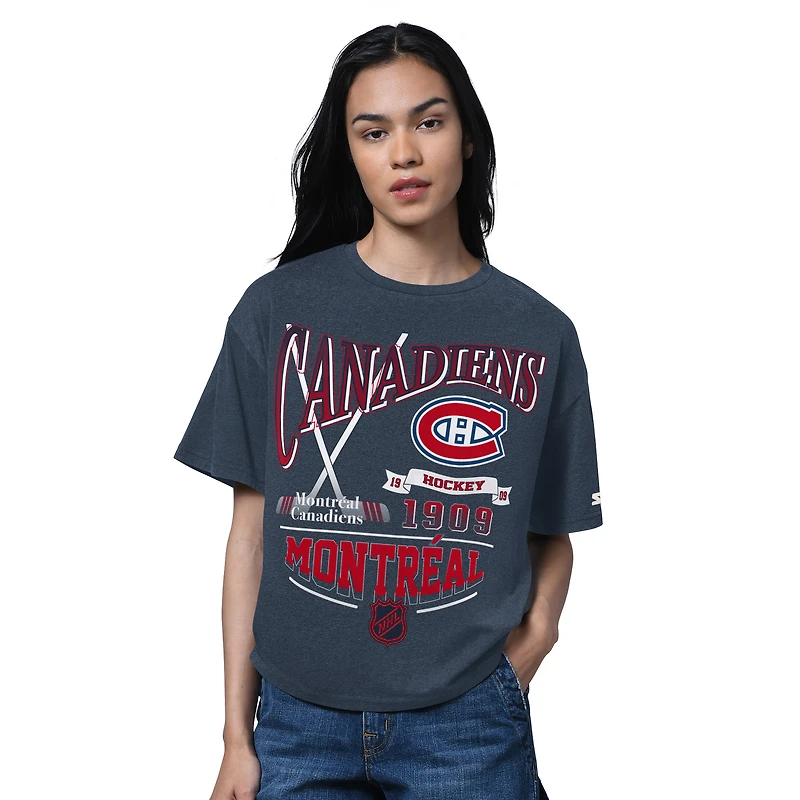 T-shirt boxy bleu marine chiné pour femme, modèle Starter, du Temple de la renommée des Canadiens Montréal