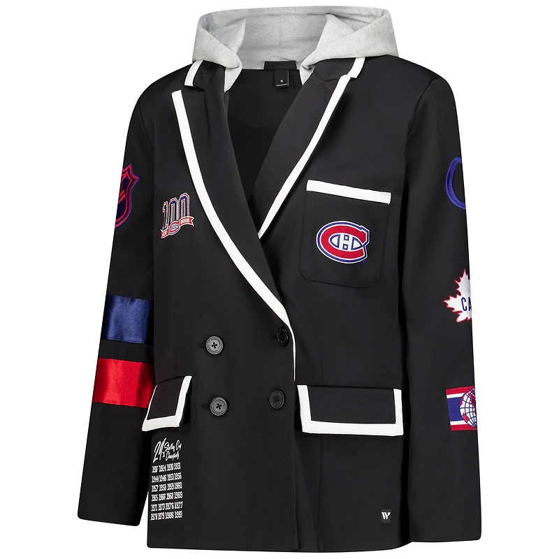 Women's The Wild Collective Black Montreal Canadiens Original 6 Hooded Blazer