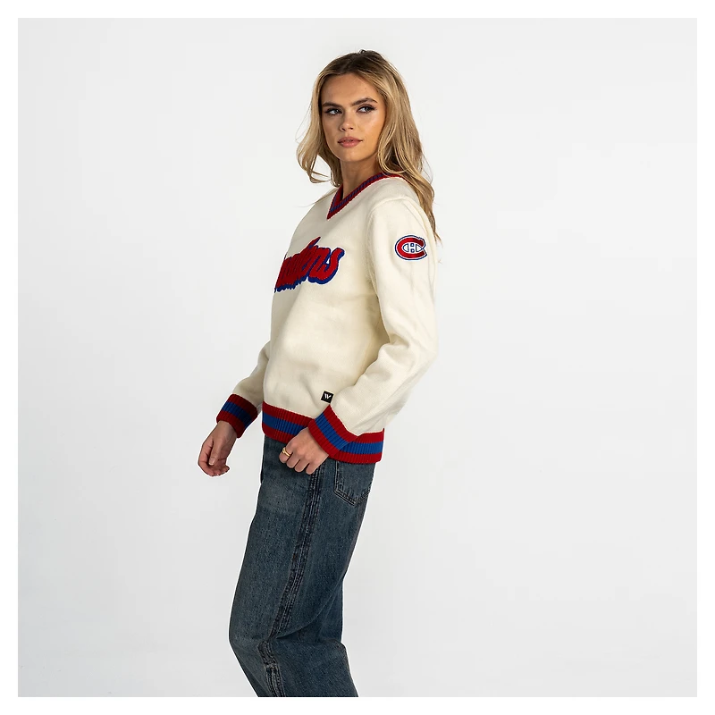 Women's The Wild Collective  Cream Montreal Canadiens Jacquard V-Neck Sweater