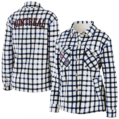 Women's WEAR by Erin Andrews Oatmeal Montreal Canadiens Plaid Button-Up - Shirt Jacket