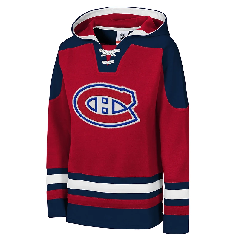 Sweat à capuche lacets et col en V intemporel des Canadiens de Montréal pour jeunes Outerstuff rouge