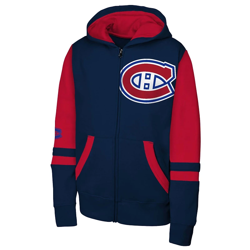 Sweat à capuche entièrement zippé bleu marine pour jeunes Canadiens de Montréal Face Off