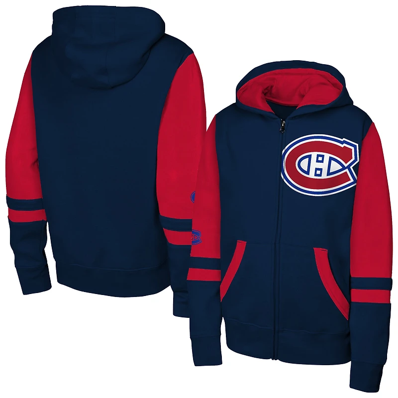 Sweat à capuche entièrement zippé bleu marine pour jeunes Canadiens de Montréal Face Off