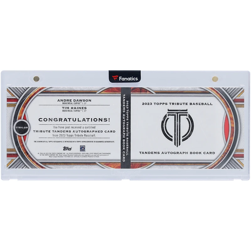 Andre Dawson & Tim Raines Montreal Expos Autographed 2023 Topps Tribute Tribute Tandems Booklet Red #TTBA-DR #9/10 Card