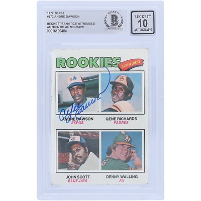 Carte de recrue autographiée n° 473 Beckett de la série Topps 2 de 1977 signée Andre Dawson par les Expos de Montréal et témoin des fanatiques