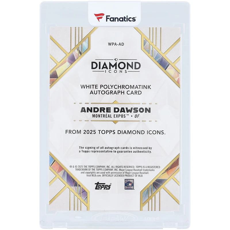 Carte autographiée d'André Dawson (Expos de Montréal) 2025 Topps Diamond Icons, encre verte, Polychromatink blanche, n° WPA-AD, n° 2/5