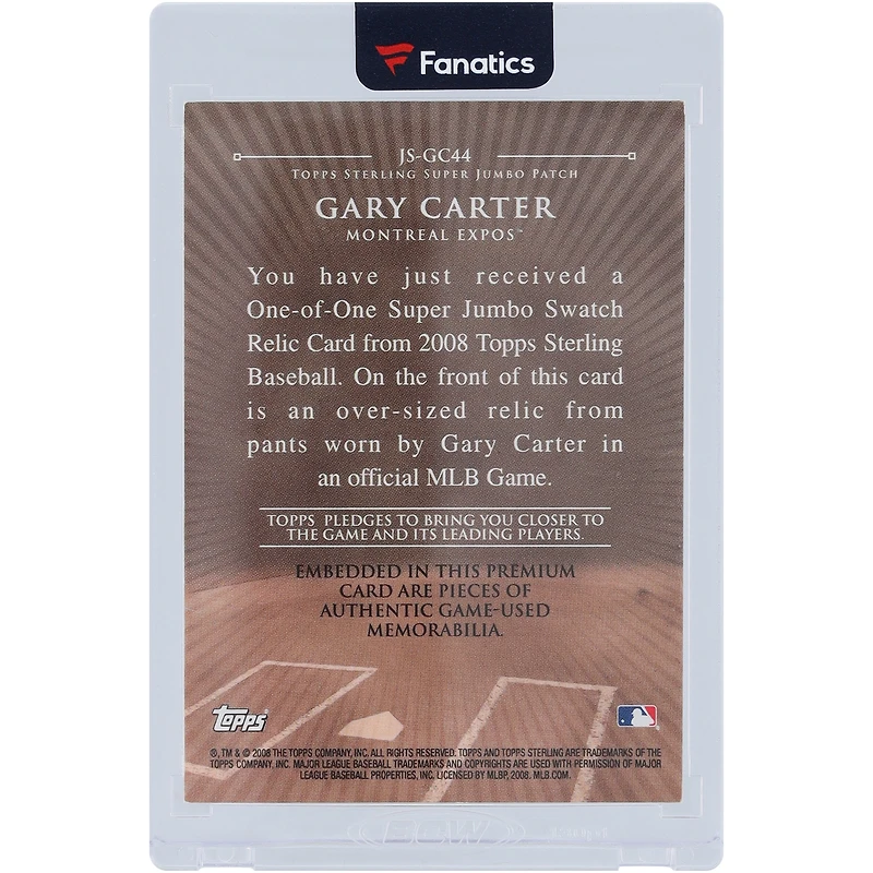 Gary Carter Montreal Expos 2008 Topps Sterling Jumbo Swatch Dual-Color Relic #JS-GC44 #1/1 Card 
