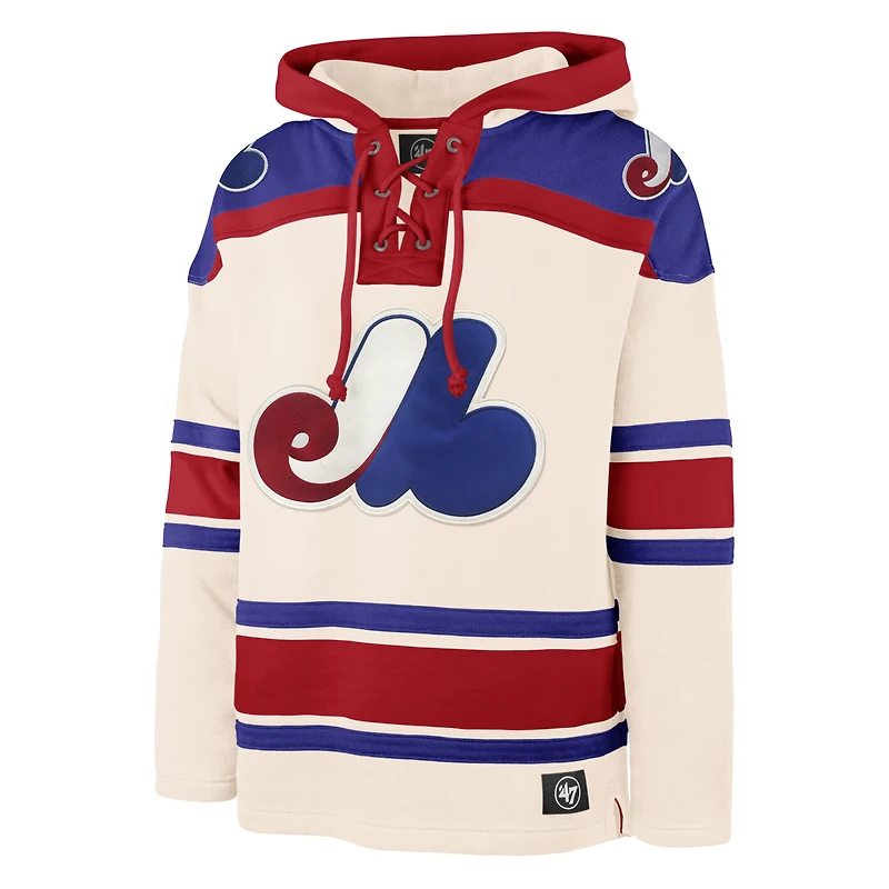 Men's '47 Cream Montreal Expos Cooperstown Collection Superior Lacer Pullover Hoodie