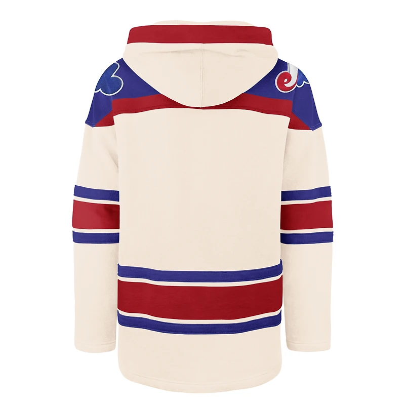 Men's '47 Cream Montreal Expos Cooperstown Collection Superior Lacer Pullover Hoodie