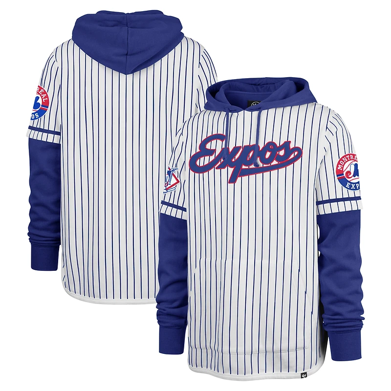 Sweat à capuche blanc double en-tête et fines rayures des Expos de Montréal '47 pour hommes, collection Cooperstown