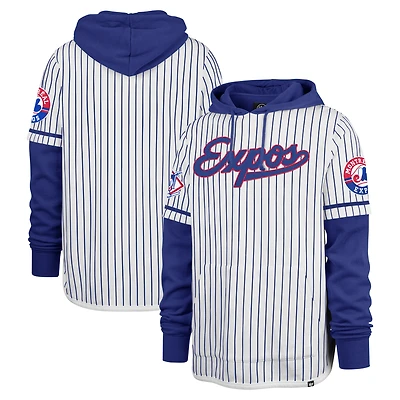 Sweat à capuche blanc double en-tête et fines rayures des Expos de Montréal '47 pour hommes, collection Cooperstown