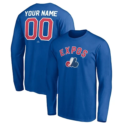 T-shirt à manches longues personnalisé bleu pour homme des Expos de Montréal, collection Cooperstown, série victoires