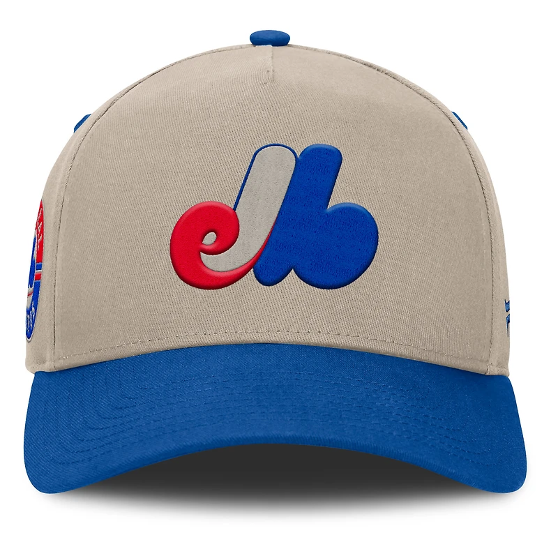 Casquette ajustable Fanatics kaki/bleue pour homme, modèle vétéran des Expos de Montréal.