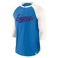 T-shirt à manches 3/4 Fanatics Royal/Cream pour hommes de la collection Cooperstown des Expos Montréal Historical Win Slub Raglan