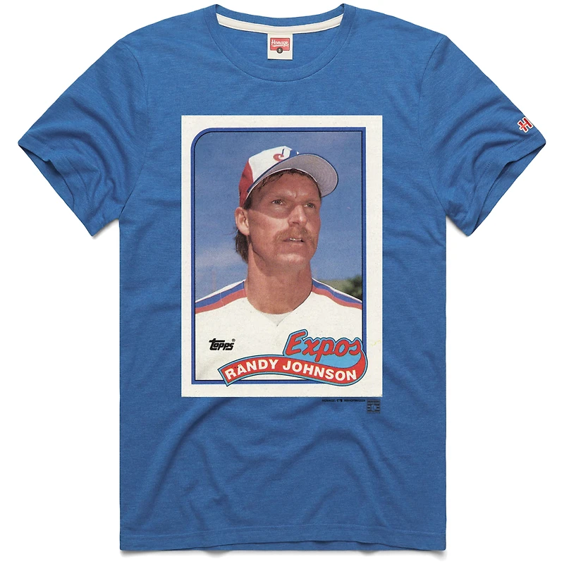 T-shirt homme hommage à Randy Johnson, carte de baseball Topps des Expos Montréal, en mélange trois matières