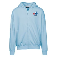 Sweat à capuche entièrement zippé bleu clair pour homme de la collection Cooperstown des Expos Montréal Uphill City Core Logo
