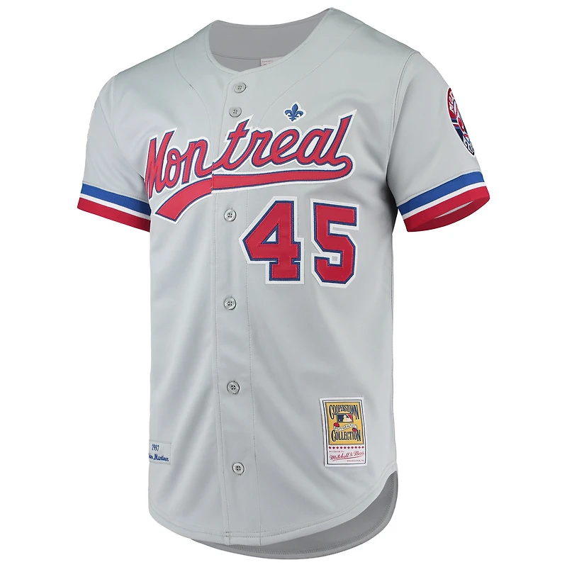 Maillot authentique Mitchell & Ness Pedro Martinez gris des Expos de Montréal, collection Cooperstown, pour homme