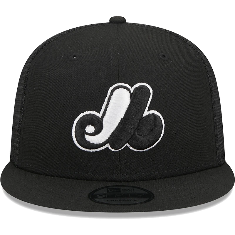 Casquette Trucker 9FIFTY Snapback de la collection Cooperstown des Expos de Montréal New Era pour homme, noire