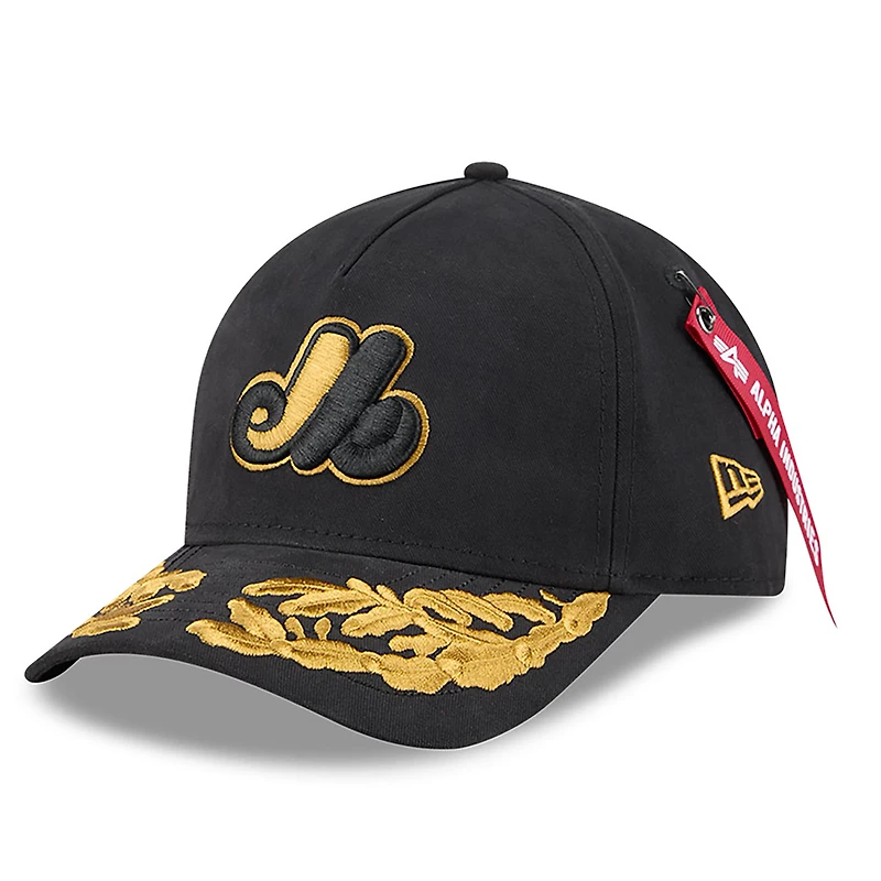 Men's New Era x Alpha Industries  Black Montreal Expos A-Frame 9FORTY Adjustable Hat