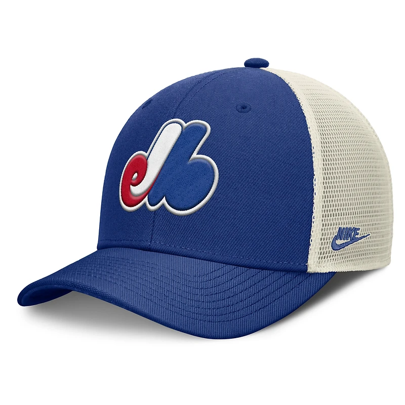 Casquette trucker ajustable Nike pour homme, bleue/naturelle, collection Cooperstown des Expos de Montréal