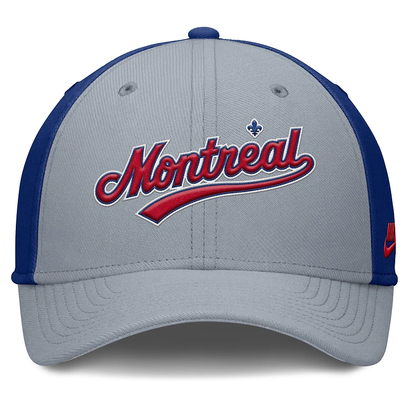 Casquette Nike Performance Flex grise/bleue des Expos de Montréal Rise Swoosh pour homme