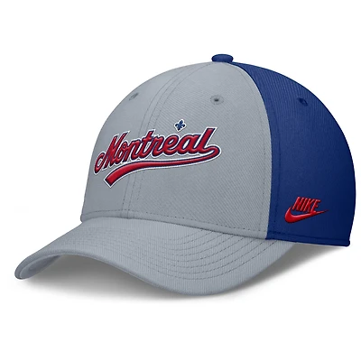 Casquette Nike Performance Flex grise/bleue des Expos de Montréal Rise Swoosh pour homme