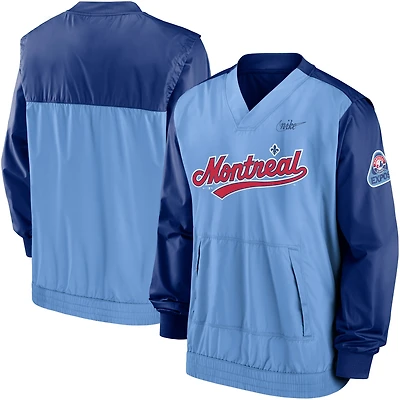Coupe-vent à col en V Nike pour homme, bleu royal/bleu clair, collection Cooperstown des Expos de Montréal
