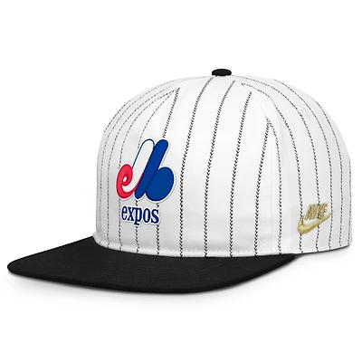 Casquette ajustable Nike Pro blanche et noire pour homme, collection Cooperstown des Expos de Montréal