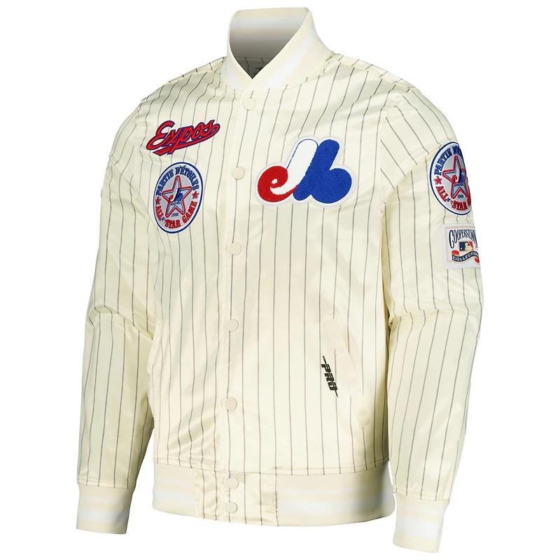 veste Pro Standard pour hommes, couleur crème, Expos de Montréal, collection Cooperstown, à boutons-pression rétro classique en satin fines rayures