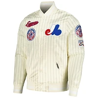 veste Pro Standard pour hommes, couleur crème, Expos de Montréal, collection Cooperstown, à boutons-pression rétro classique en satin fines rayures