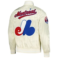 veste Pro Standard pour hommes, couleur crème, Expos de Montréal, collection Cooperstown, à boutons-pression rétro classique en satin fines rayures