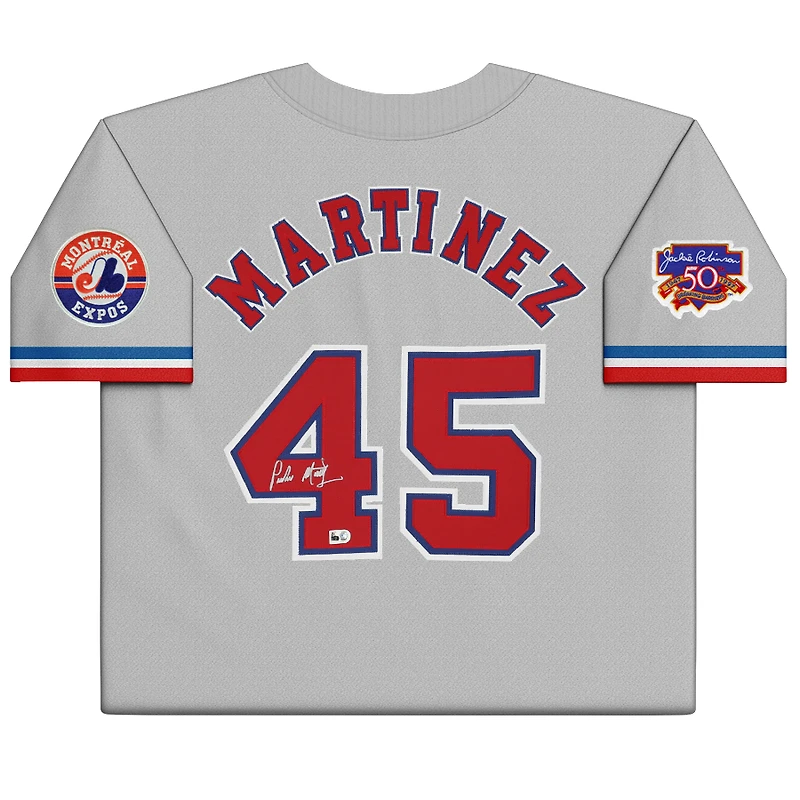 Maillot authentique gris autographié de Pedro Martinez des Expos de Montréal, signé par Mitchell & Ness