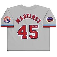 Maillot authentique gris Mitchell & Ness autographié par Pedro Martinez des Expos de Montréal avec inscription « HOF 15 »