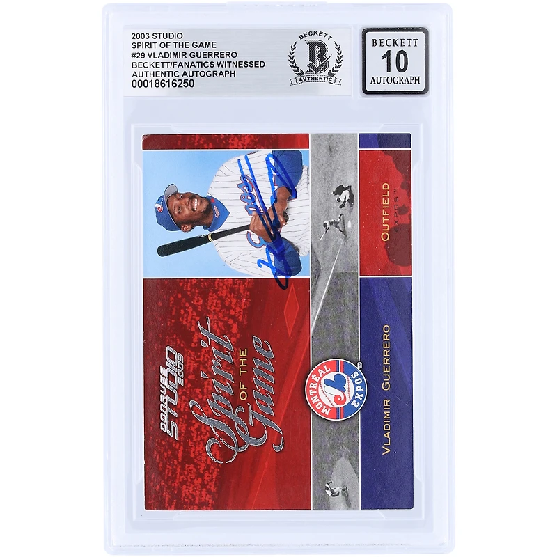 Vladimir Guerrero Montreal Expos Autographed 2003 Donruss Studio Spirit of the Game #SG-29 #/1250 Beckett Fanatics Witnessed Authenticated 10 Card