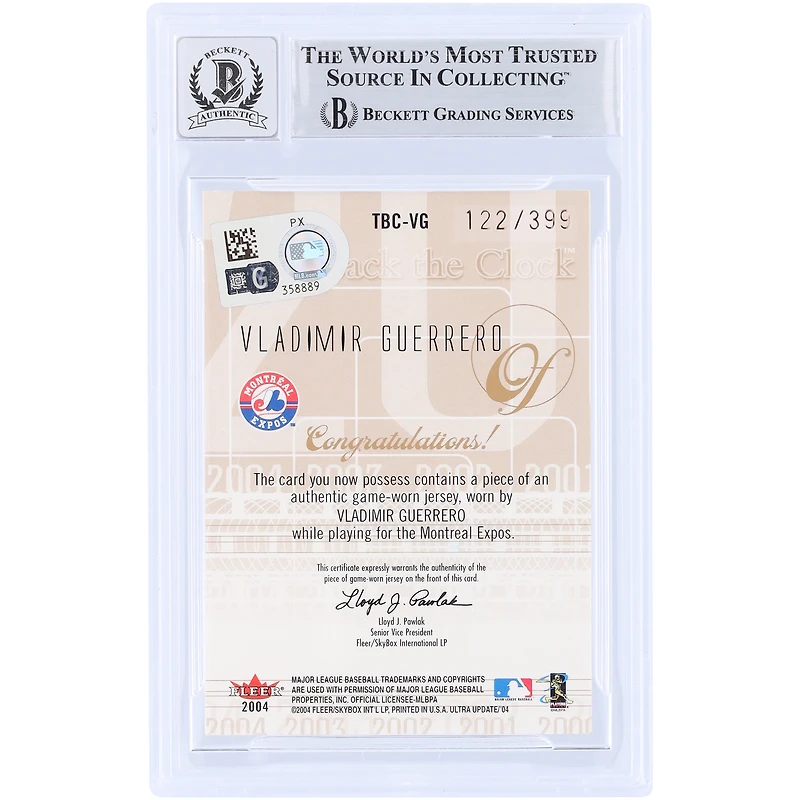 Vladimir Guerrero Montreal Expos Autographed 2004 Fleer Ultra Turn Back the Clock Copper GU Relic #TBC-VG #/399 Beckett Fanatics Witnessed Authenticated 10 Card