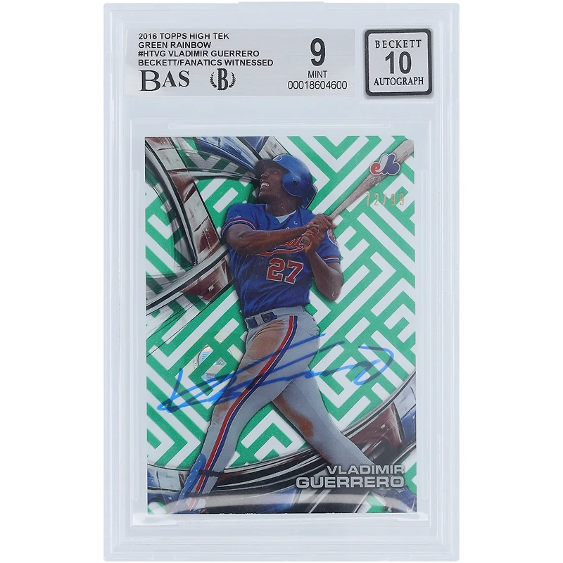 Carte autographiée de Vladimir Guerrero (Expos de Montréal) 2016 Topps High Tek Green Rainbow #HT-VG #/99, authentifiée par Beckett Fanatics Witnessed (9/10).