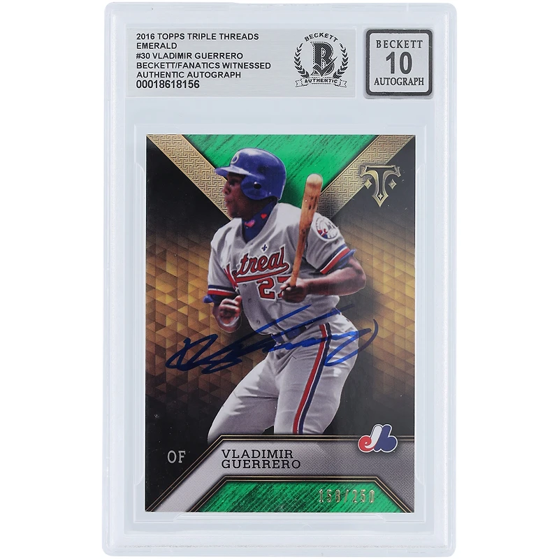 Carte autographiée de Vladimir Guerrero (Expos de Montréal) 2016 Topps Triple Threads Emerald n° 30/250, authentifiée par Beckett Fanatics Witnessed.
